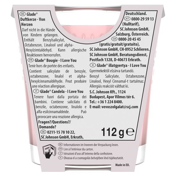Glade Duft-Kerze im Glas, I Love You, bis zu 27 Stunden Brenndauer, 6er Pack (6 x 112g)