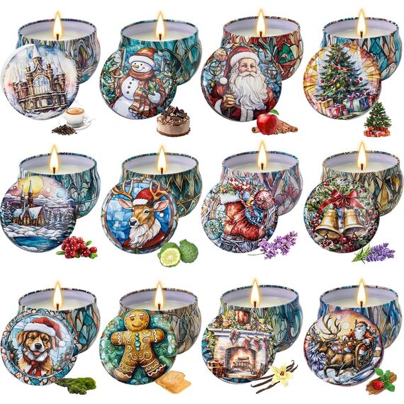 Duftkerze Weihnachten Geschenk, 12 Stück Natürliches Sojawachs Aromatherapie Groß Kerzen, 240 Stunden Brenndauer, Geschenk für Frauen, für Stressabbau und Entspannung des Körpers für Frauen