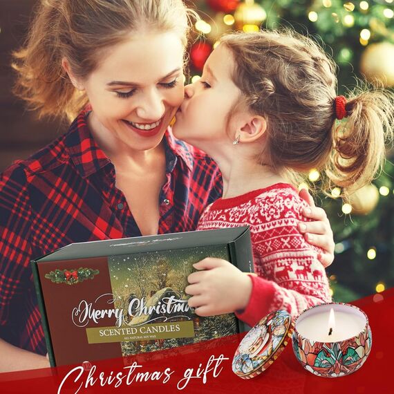 Duftkerze Weihnachten Geschenk, 12 Stück Natürliches Sojawachs Aromatherapie Groß Kerzen, 240 Stunden Brenndauer, Geschenk für Frauen, für Stressabbau und Entspannung des Körpers für Frauen