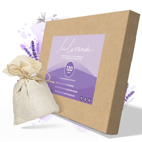 Lalavanda - 12 Lavendelsäckchen aus Baumwolle, 120g Lavendelblüten, Effektiver Mottenschutz für Kleiderschränke mit lang anhaltender Frische und Staubschutz