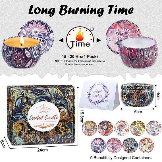 Duftkerzen Geschenke für Frauen 9 St, Duftkerzen Geschenkset Aromatherapie Kerzen Set Natürliches Sojawachs Kerze Gift zum Geburtstag Valentinstag Neujahr Muttertag für Garten Bad Yoga, 2,5 OZ/ST