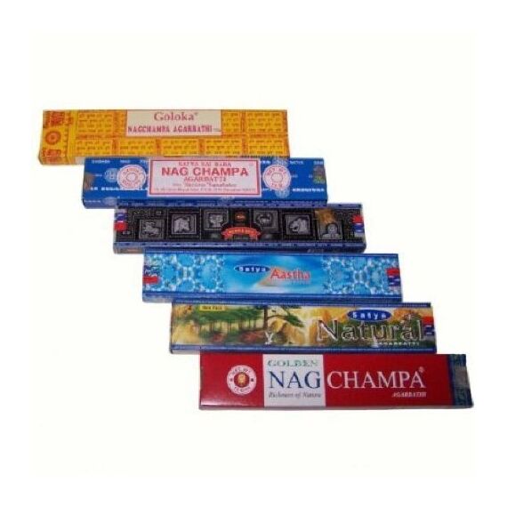 Satya Räucherstäbchen 6er Set Nag Champa Aastha Goloka Natural Räucherware 91g