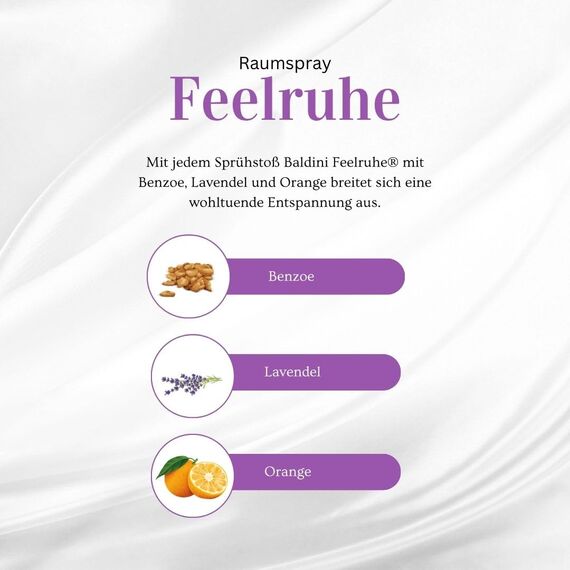 Baldini Feelruhe Bio-Raumspray – 50 ml – Naturduft mit Lavendel, Orange & Benzoe – 100 % naturreine ätherische Öle
