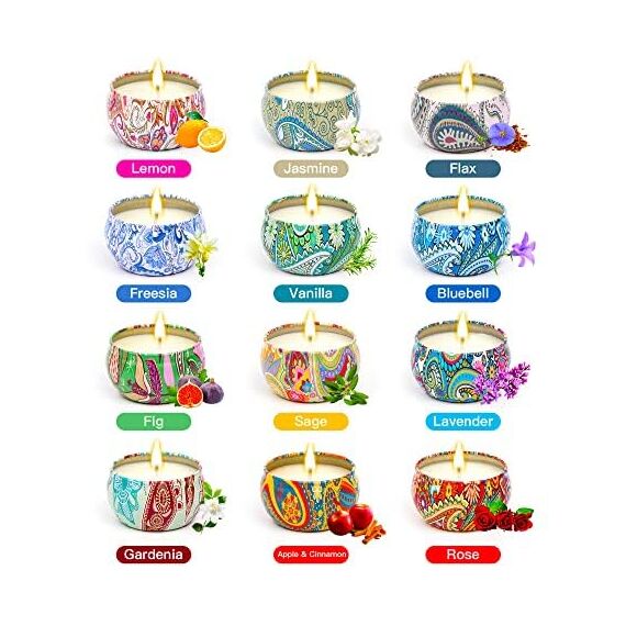 12 Stück Duftkerzen Kerzen, Geschenk set für Frauen, Natürliches Sojawachskerzen-Geschenkset für Weihnachten, Valentinstag, Jubiläum, Muttertag