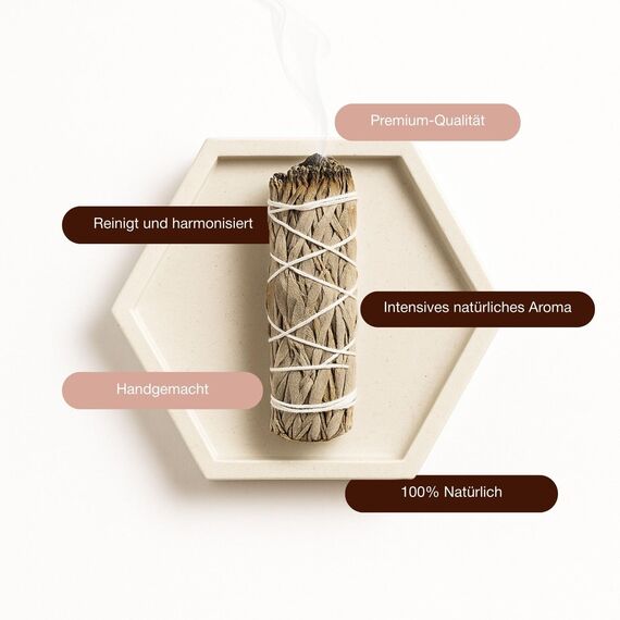 BESOULS Premium Räucherset hausreinigung Innere Stärke:4-6 Palo Santo Räucherholz 1 Weißer Salbei zum Räuchern 5 Steine Energie Handgefertigtes Tablett QR mit digitalem Inhalt (Innere Stärke)