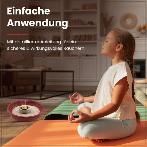 Räucherset „Hausreinigung“ – 9 TLG. – Kräuter-Mischung Reinigung m. Weihrauch Oman Al-Hojari u. Myrrhe - Räucherschale u. Zubehör – Geschenkkarton mit Klarsichtdeckel (Weiße Speckstein-Schale)
