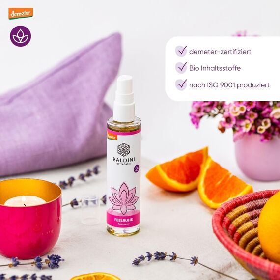 Baldini Feelruhe Bio-Raumspray – 50 ml – Naturduft mit Lavendel, Orange & Benzoe – 100 % naturreine ätherische Öle