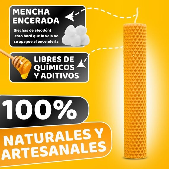 DECEVI Bienenwachskerzen Honigwabe – 8 Stück – 100% Natürliches spanisches Bienenwachs – Handgefertigt & Ohne Paraffin – Nachhaltige Kerzen für Zuhause (3 Stück, 20 cm x 3,5 cm)