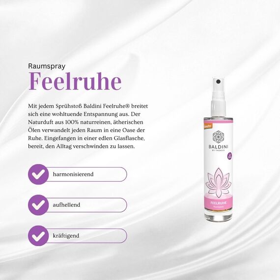 Baldini Feelruhe Bio-Raumspray – 50 ml – Naturduft mit Lavendel, Orange & Benzoe – 100 % naturreine ätherische Öle