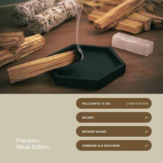 BESOULS Premium Räucherset Hausreinigung: 1 Weißer Salbei zum Räuchern 4-6 Palo Santo Räucherholz aus Peru 1 Selenit Geschenkarmband spirituelle Geschenke weißer Salbei räuchern White sage