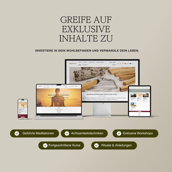 BESOULS Premium Räucherset Schutz: 4-6 Palo Santo Räucherholz, 1 Weißer Salbei zum Räuchern, 5 Schutzsteine, Handgefertigtes Tablett, Spirituelle Geschenke, QR mit digitalem Inhalt (Schutz)