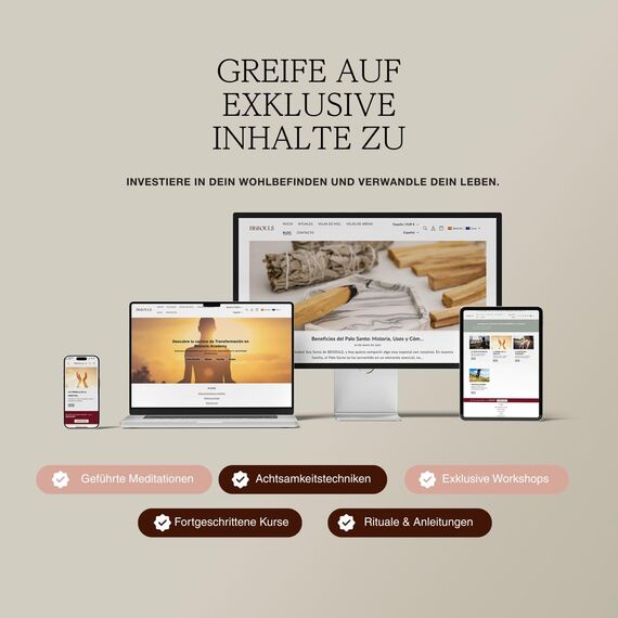 BESOULS Premium Räucherset hausreinigung Innere Stärke:4-6 Palo Santo Räucherholz 1 Weißer Salbei zum Räuchern 5 Steine Energie Handgefertigtes Tablett QR mit digitalem Inhalt (Innere Stärke)