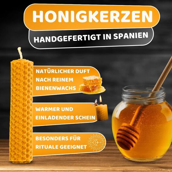 DECEVI Bienenwachskerzen Honigwabe – 16 Stück – 100% Natürliches spanisches Bienenwachs – Handgefertigt & Ohne Paraffin – Nachhaltige Kerzen für Zuhause (16 Stück, 10 cm x 2,2 cm)