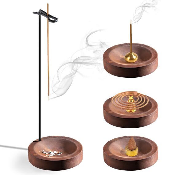 qingmeng Räucherstäbchen Halter, 5-in-1 Incense Holder, Räucherstäbchenhalter Holz Incense Burner Räucherstäbchen Halterung Räuchergefäß Weihrauchbrenner für Räucherkegel Meditation Zubehör