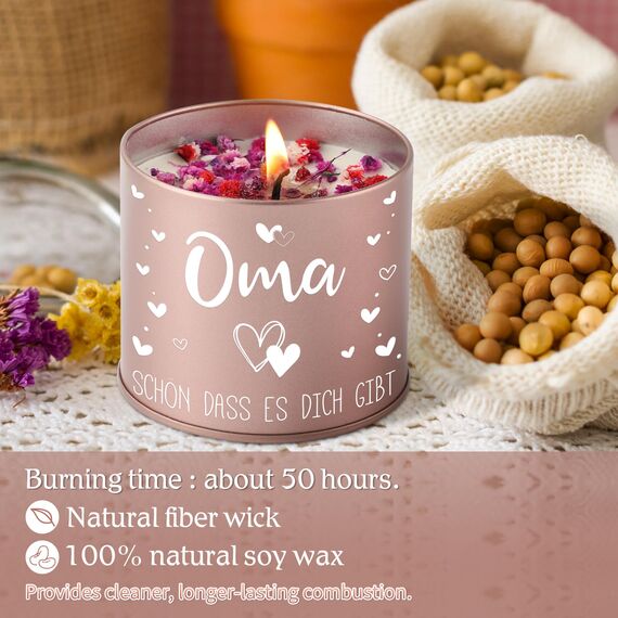 PRSTENLY Oma Geschenk, 9OZ Stumpenkerzen Mit Spruch - OMA, SCHÖN DASS ES DICH GIBT, Geschenke Für Oma zum Geburtstag Muttertag Ostern, Oma Muttertagsgeschenke Geburtstagsgeschenk Von Enkel