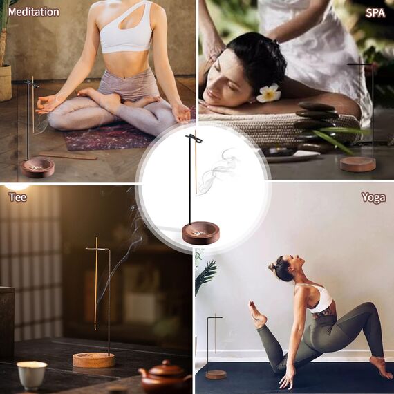 qingmeng Räucherstäbchen Halter, 5-in-1 Incense Holder, Räucherstäbchenhalter Holz Incense Burner Räucherstäbchen Halterung Räuchergefäß Weihrauchbrenner für Räucherkegel Meditation Zubehör