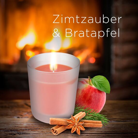 Air Wick Wohlfühl-Duftkerze im Glas – Duft: Zimtzauber und Bratapfel – Je bis zu 20 Stunden Brenndauer – Enthält natürliche ätherische Öle – 6 x 105 g Duftkerze