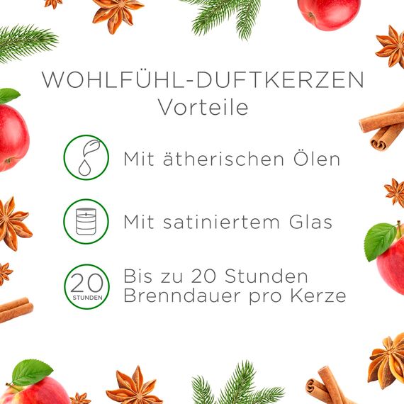 Air Wick Wohlfühl-Duftkerze im Glas – Duft: Zimtzauber und Bratapfel – Je bis zu 20 Stunden Brenndauer – Enthält natürliche ätherische Öle – 6 x 105 g Duftkerze