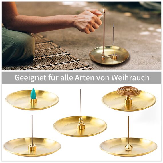 qingmeng Räucherstäbchen Halter, 4-in-1 Räucherstäbchenhalter, Messing Raucherstabchenhalter 9 Loch Incense Holder Räuchergefäß Weihrauchbrenner für Räucherstäbchen Räucherkegel Meditation Zubehör