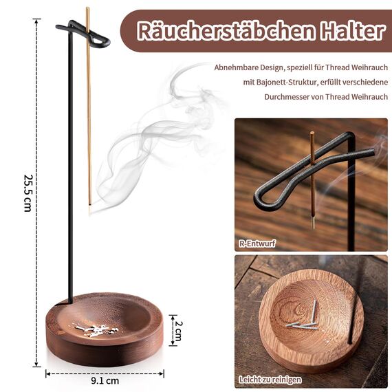 qingmeng Räucherstäbchen Halter, 5-in-1 Incense Holder, Räucherstäbchenhalter Holz Incense Burner Räucherstäbchen Halterung Räuchergefäß Weihrauchbrenner für Räucherkegel Meditation Zubehör