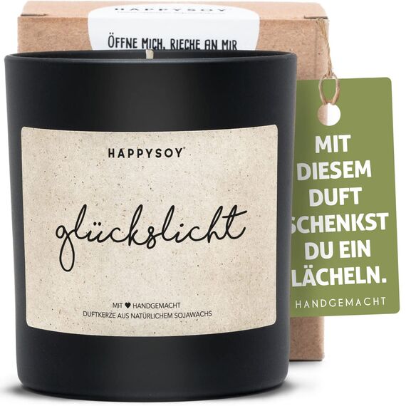 HAPPYSOY Duftkerze im Glas mit Spruch - besondere Kerzen - handgemacht und nachhaltig - Sojawachs
