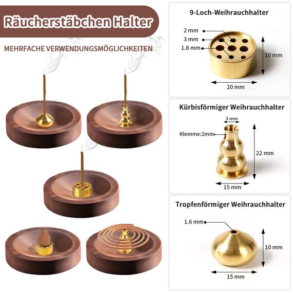 qingmeng Räucherstäbchen Halter, 5-in-1 Incense Holder, Räucherstäbchenhalter Holz Incense Burner Räucherstäbchen Halterung Räuchergefäß Weihrauchbrenner für Räucherkegel Meditation Zubehör