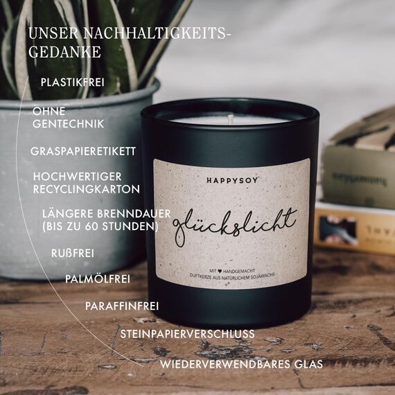 Duftkerze + Refill Wachs - HAPPYSOY Duftkerze im Glas mit Spruch - besondere Kerzen - handgemacht und nachhaltig - Sojawachs