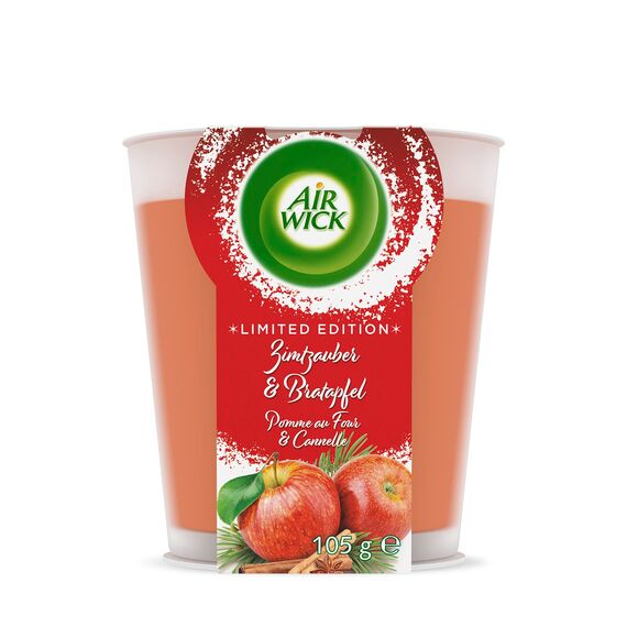 Air Wick Wohlfühl-Duftkerze im Glas – Duft: Zimtzauber und Bratapfel – Je bis zu 20 Stunden Brenndauer – Enthält natürliche ätherische Öle – 6 x 105 g Duftkerze