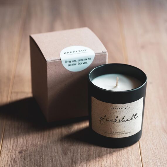 Duftkerze + Refill Wachs - HAPPYSOY Duftkerze im Glas mit Spruch - besondere Kerzen - handgemacht und nachhaltig - Sojawachs