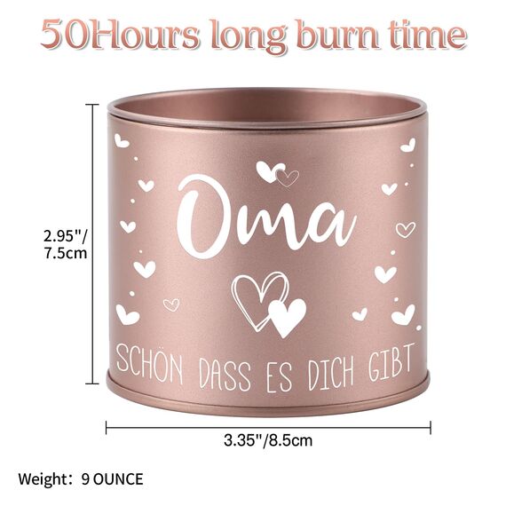PRSTENLY Oma Geschenk, 9OZ Stumpenkerzen Mit Spruch - OMA, SCHÖN DASS ES DICH GIBT, Geschenke Für Oma zum Geburtstag Muttertag Ostern, Oma Muttertagsgeschenke Geburtstagsgeschenk Von Enkel