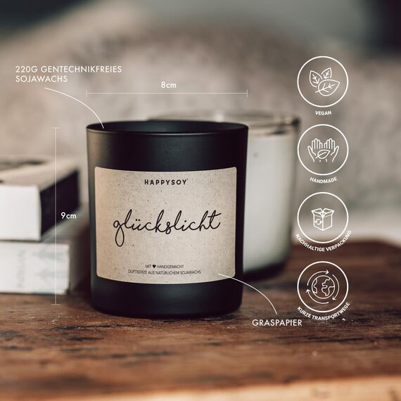 Duftkerze + Refill Wachs - HAPPYSOY Duftkerze im Glas mit Spruch - besondere Kerzen - handgemacht und nachhaltig - Sojawachs