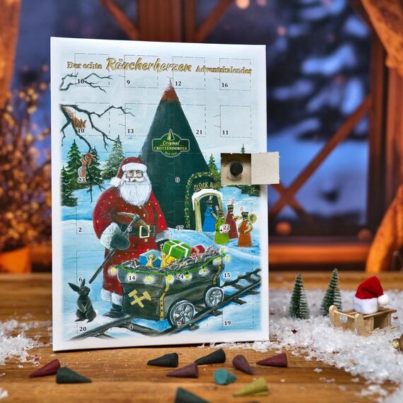 Crottendorfer Adventskalender - 24 Düfte - Hochformat (21x30cm) - Crottendorfer Räucherkerzen für Weihnachten - Räuchermännchen Zubehör - Mit Weihrauch, Myrrhe, Zimt, Vanille, Tanne - Made in Germany