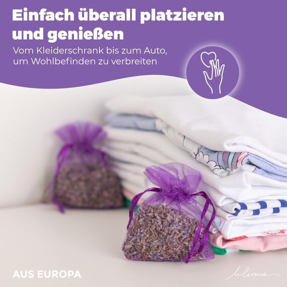 Lalavanda - 20 Lavendelsäckchen, 120g Lavendelblüten, Effektiver Mottenschutz für Kleiderschränke mit lang anhaltender Frische