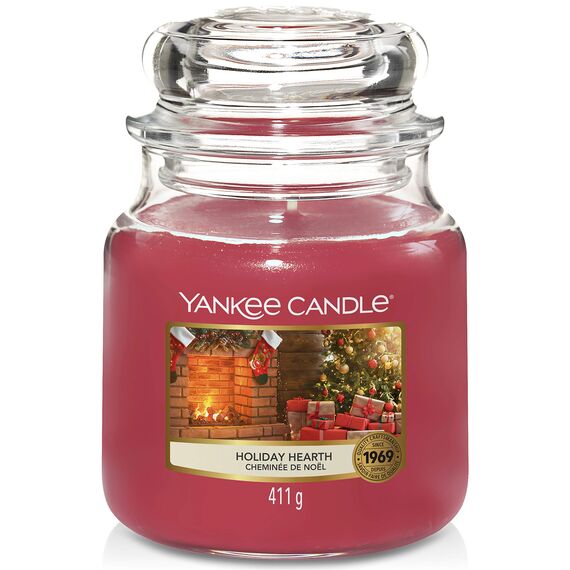 Yankee Candle Duftkerze im Glas (mittel) | Holiday Hearth | Brenndauer bis zu 75 Stunden