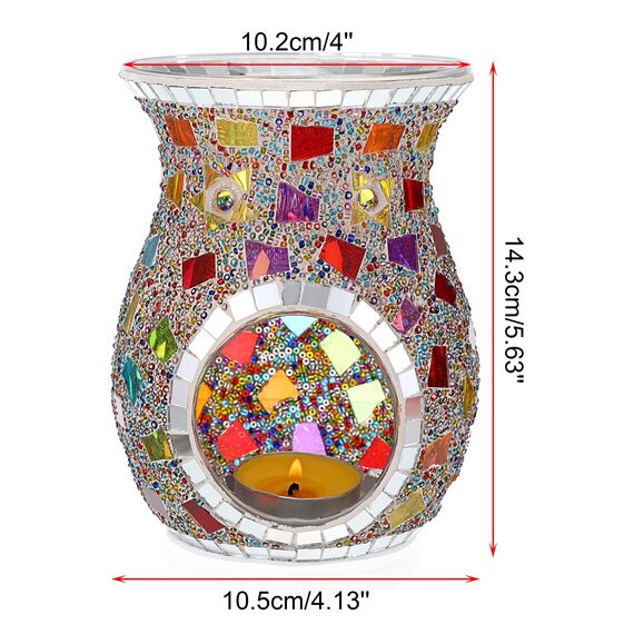 SUMNACON Glass Duftlampe mit Kerzenhalter Teelichthalter Kalebasse Aromalampe Duftlicht Aromabrenner für Duftöl und Duftwachs Mosaik-Muster(Bunt)