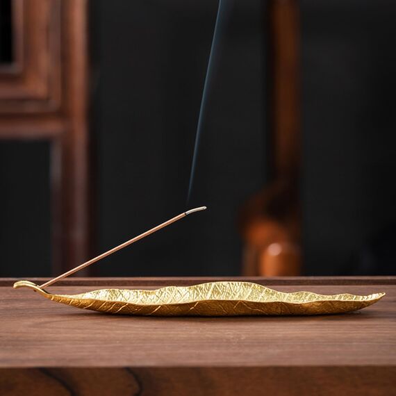 LLMtn 3-teiliges Set, bestehend aus 2 blattförmigen Räuchergefäßen aus Metall und 1 Aschebürste (Gold)