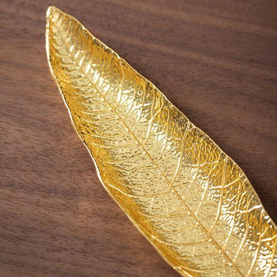 LLMtn 3-teiliges Set, bestehend aus 2 blattförmigen Räuchergefäßen aus Metall und 1 Aschebürste (Gold)