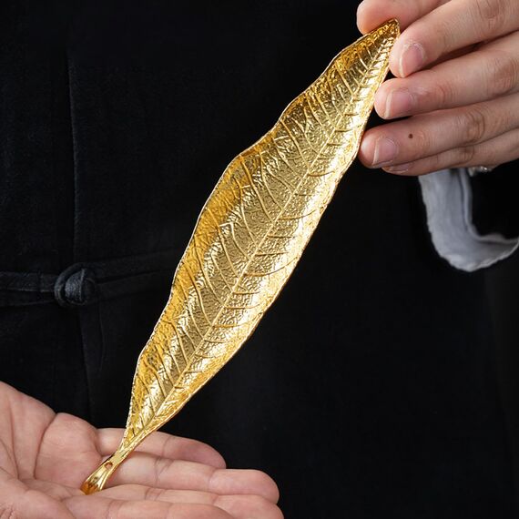 LLMtn 3-teiliges Set, bestehend aus 2 blattförmigen Räuchergefäßen aus Metall und 1 Aschebürste (Gold)