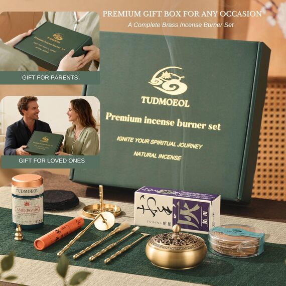 Kupfer Weihrauch Brenner und 16-teilige Tool Kit für die Herstellung von Backflow Räucherkegel - Perfekt für Yoga, Meditation Inklusive Censer Form Werkzeuge, Brenner und Zubehör