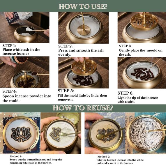 Kupfer Weihrauch Brenner und 16-teilige Tool Kit für die Herstellung von Backflow Räucherkegel - Perfekt für Yoga, Meditation Inklusive Censer Form Werkzeuge, Brenner und Zubehör