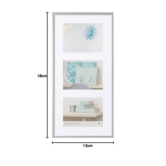 walther design Bilderrahmen silber 3x 13x18 cm Galerie mit Passepartout, New Lifestyle Kunststoffrahmen KV338S