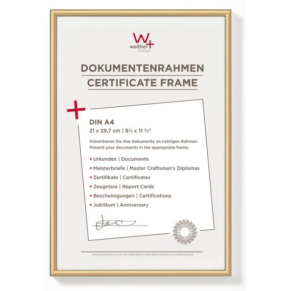 walther design Bilderrahmen gold 21 x 29,7 cm (DIN A4) New Lifestyle Kunststoffrahmen KV130G