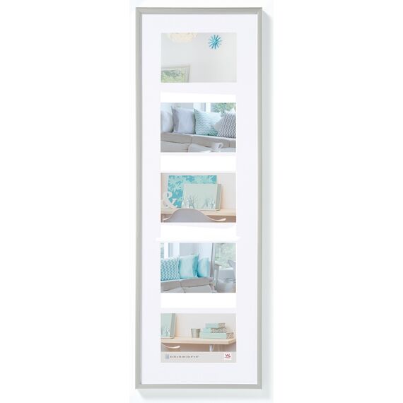 walther design Bilderrahmen silber 5X 10x15 cm Galerie mit Passepartout, New Lifestyle Kunststoffrahmen KV515S