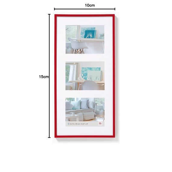 walther design Bilderrahmen rot 3x 10x15 cm Galerie mit Passepartout, New Lifestyle Kunststoffrahmen KV315R