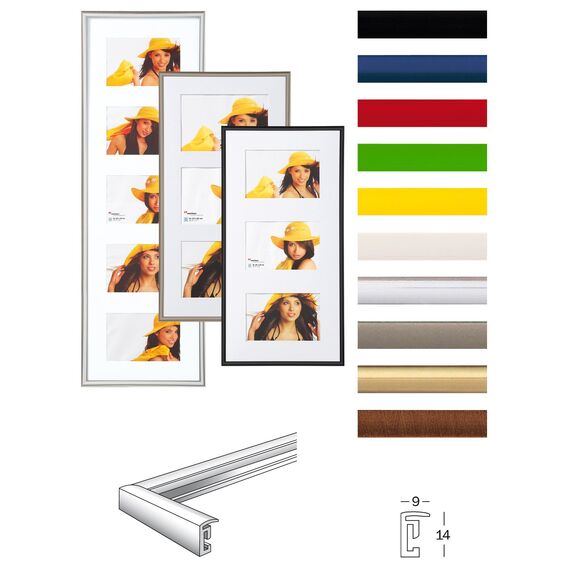walther design Bilderrahmen silber 3x 10x15 cm Galerie mit Passepartout, New Lifestyle Kunststoffrahmen KV315S