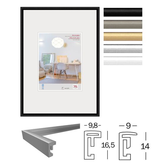 walther design Bilderrahmen stahl 59,4 x 84 cm (DIN A1)mit Kunstglas, New Lifestyle Kunststoffrahmen KVX684D