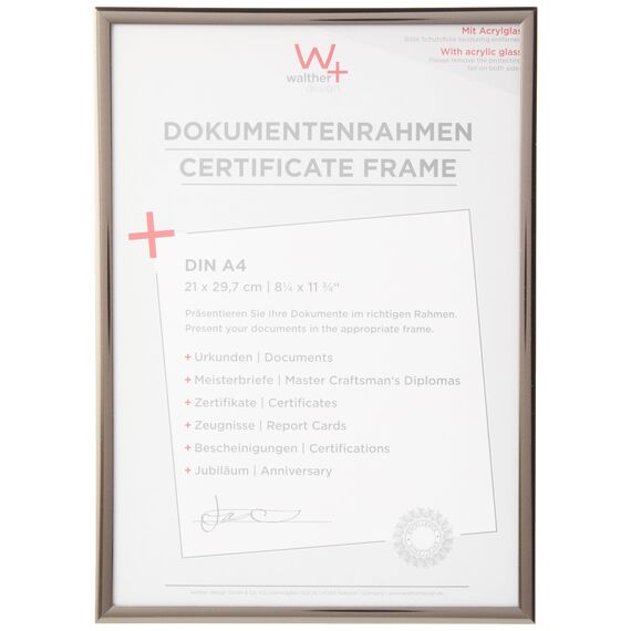 walther design Bilderrahmen stahl 21 x 29,7 cm (DIN A4) mit Kunstglas, New Lifestyle Kunststoffrahmen KVX130D