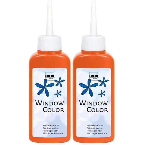 KREUL 42731 - Window Color orange 80 ml, Fenstermalfarbe auf Wasserbasis, mit strukturierter Oberfläche, für Glas, Spiegel, Fliesen und andere glatte Flächen (Packung mit 2)