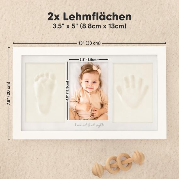 Keababies Baby Handabdruck Und Fußabdruck Set - Ton Handabdruck Andenken Rahmen, Neugeborenen Kinderzimmer Bilderrahmen fur Mädchen und Junge, Personalisierte Geschenke Baby fur Neue Mom(Alpine White)