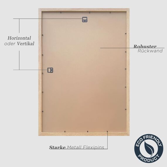 VUVUZULA Bilderrahmen A2 Holz Fotorahmen Holzrahmen MDF Rahmen DIN A2 Eiche Natur 3er Set